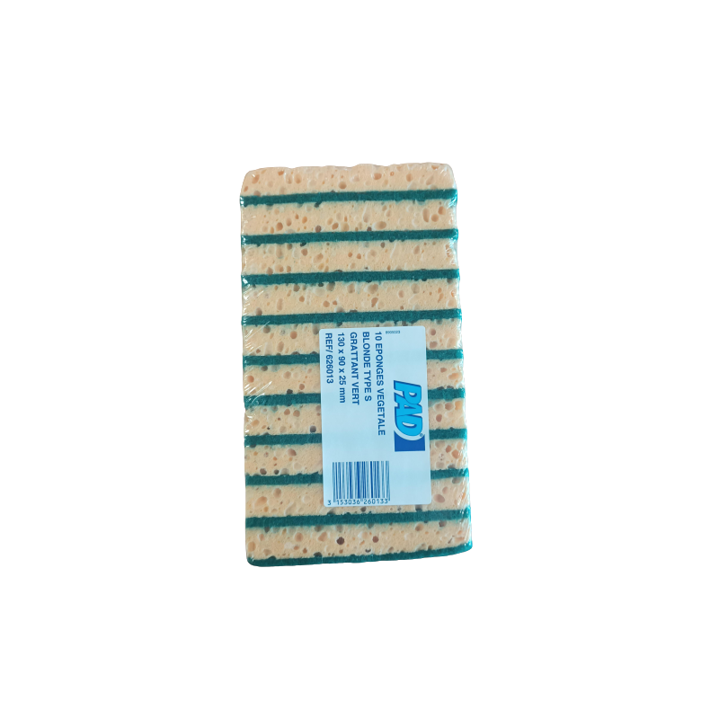 EPONGE DOUBLE FACE NON RAYANT (COQUES DE FRUITS) LOT 10 EPONGES VEGETALE BLONDE NR - GRAND MODELE 120x90x15mm (667812)