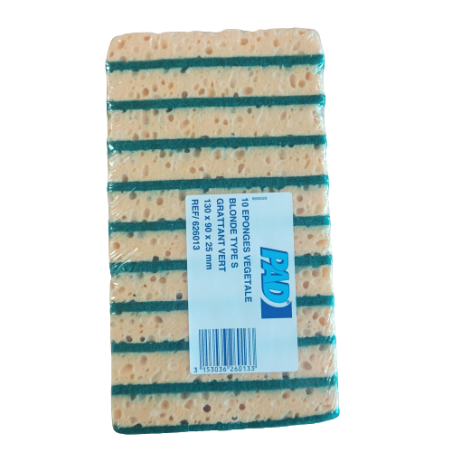 EPONGE DOUBLE FACE NON RAYANT (COQUES DE FRUITS) LOT 10 EPONGES VEGETALE BLONDE NR - GRAND MODELE 120x90x15mm (667812)