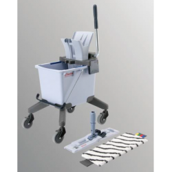 CHARIOT DE LAVAGE SEAU 15L PRESSE+SUPPORT BANDEAU + BANDEAU MICROFIBRES+ROUES US PRO VILEDA 174030