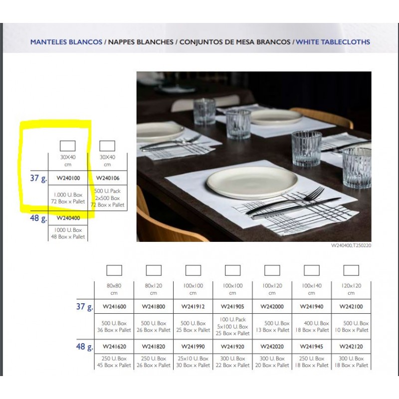 SET DE TABLE BLANC 1PLIS 30X40 COLIS DE 1000