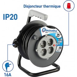 RALLONGE ELECTRIQUE ENROULEUR 25M 4 PRISES 16A 3G1.5MM