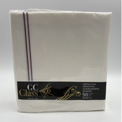 SERVIETTES DE TABLE NON TISSEES 2 PLIS 60G 40X40CM GC CLASS BLANC LISERE BORDEAUX GOMA- CARTON DE 500
