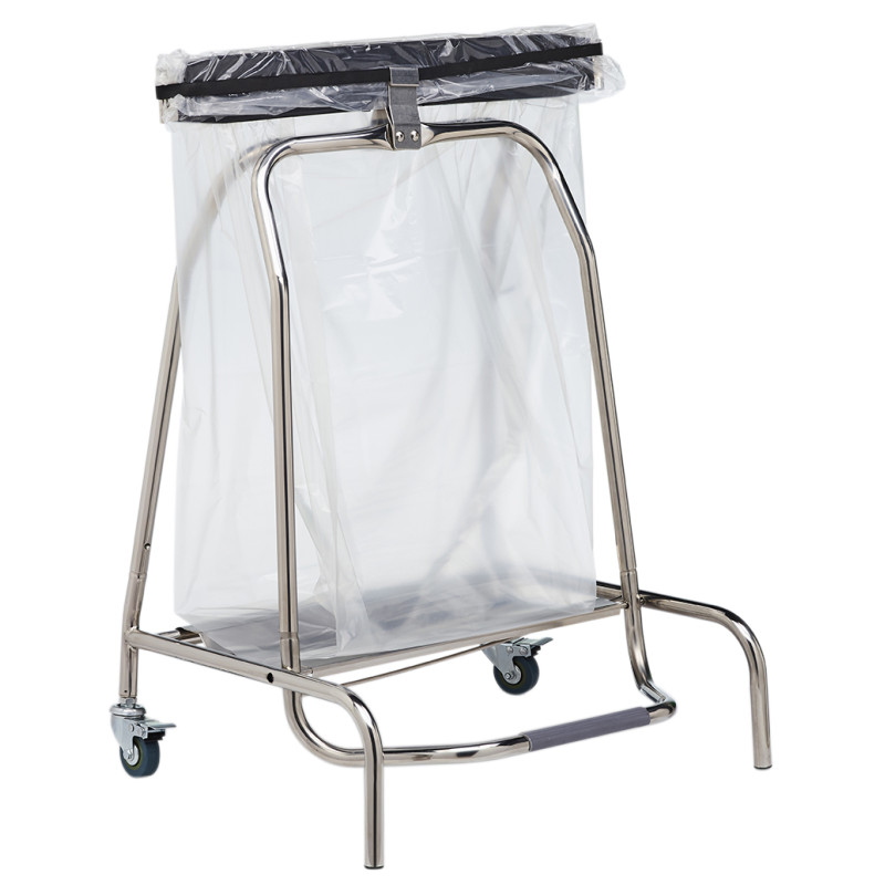 POUBELLE SUPPORT SAC MOBILE A PEDALE CLAPET HERMETIQUE INOX 50L