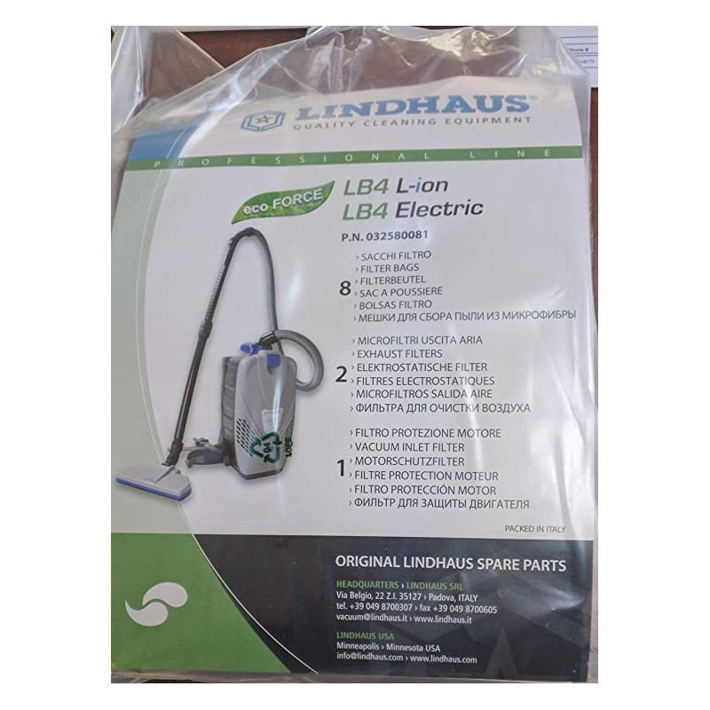 SACS ASPIRATEUR LINDHAUS LB4 (8 SACS+2 MICROFILTRES+1 FILTRE MOTEUR)