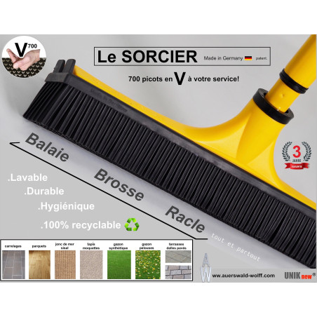 BALAI SORCIER/COIFFEUR V7 UNIK TETE SANS MANCHE JAUNE 30CM