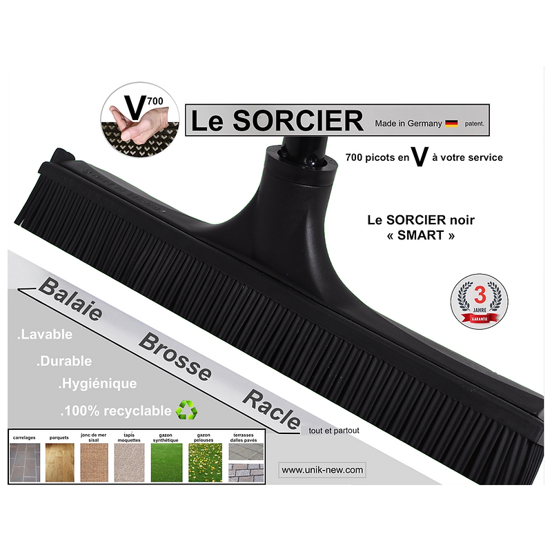 BALAI SORCIER/COIFFEUR V7 UNIK TETE SANS MANCHE NOIR 30CM
