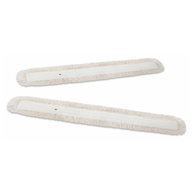 FRANGE DEPOUSSIERAGE COTON A POCHES/BOUTONS POUR BALAI CISEAUX 100CM BANDES VERTES LOT DE 2 (DME 0705102)