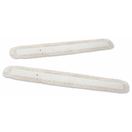 FRANGE DEPOUSSIERAGE COTON A POCHES/BOUTONS POUR BALAI CISEAUX 100CM BANDES VERTES LOT DE 2 (DME 0705102)