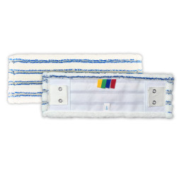 BANDEAU MICROFIBRE POCHES ET LANGUETTES BLANC AVEC BANDE ABRASIVE BLEUE 40CM