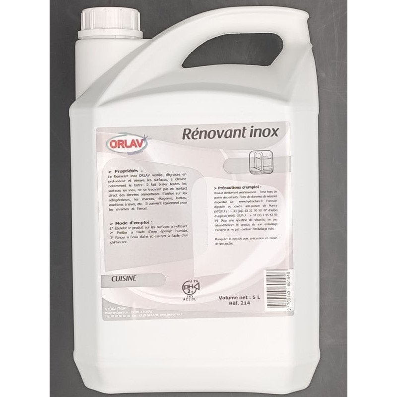 RENOVANT NETTOYANT INOX ORLAV 214 POUR SURFACES EN INOX DANS LES CUISINES 5L