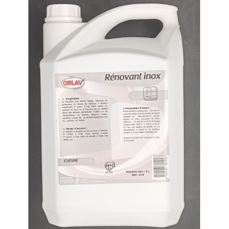 RENOVANT NETTOYANT INOX ORLAV 214 POUR SURFACES EN INOX DANS LES CUISINES 5L