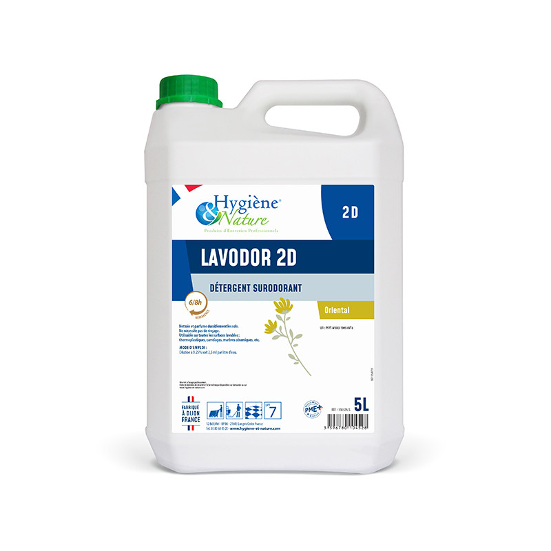 LAVODOR 2D DETERGENT SURODORANT REMANENT SOLS ET SURFACES PH:7 PARFUM ORIENTAL BIDON DE 5L