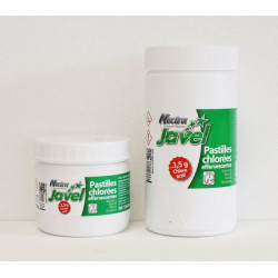 PASTILLES CHLOREES JAVEL EFFERVESCENTES NETTOYANT DESINFECTANT BLANCHISSANT BOITE DE 150 PASTILLES 500G