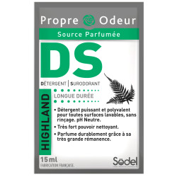 DS DETERGENT SURODORANT PUISSANT PROPRE ODEUR PARFUM HIGHLAND DOSETTES DE 15ML-CARTON DE 250