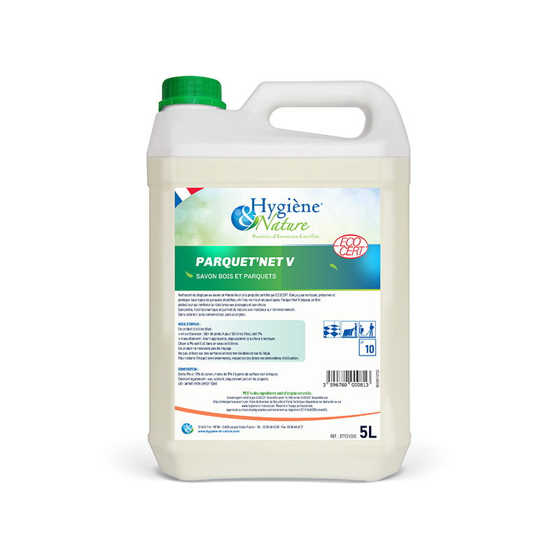 PARQUET NET V HYGIENE ET NATURE TOUS SOLS BOIS ECOCERT pH10 BIDON DE 5L