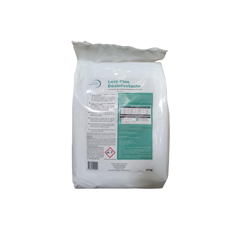 LEZY PLUS LESSIVE EN POUDRE DESINFECTANTE PH A 5 % : 11 +/- 0,5 - SAC DE 10KG