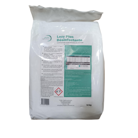 LEZY PLUS LESSIVE EN POUDRE DESINFECTANTE PH A 5 % : 11 +/- 0,5 - SAC DE 10KG