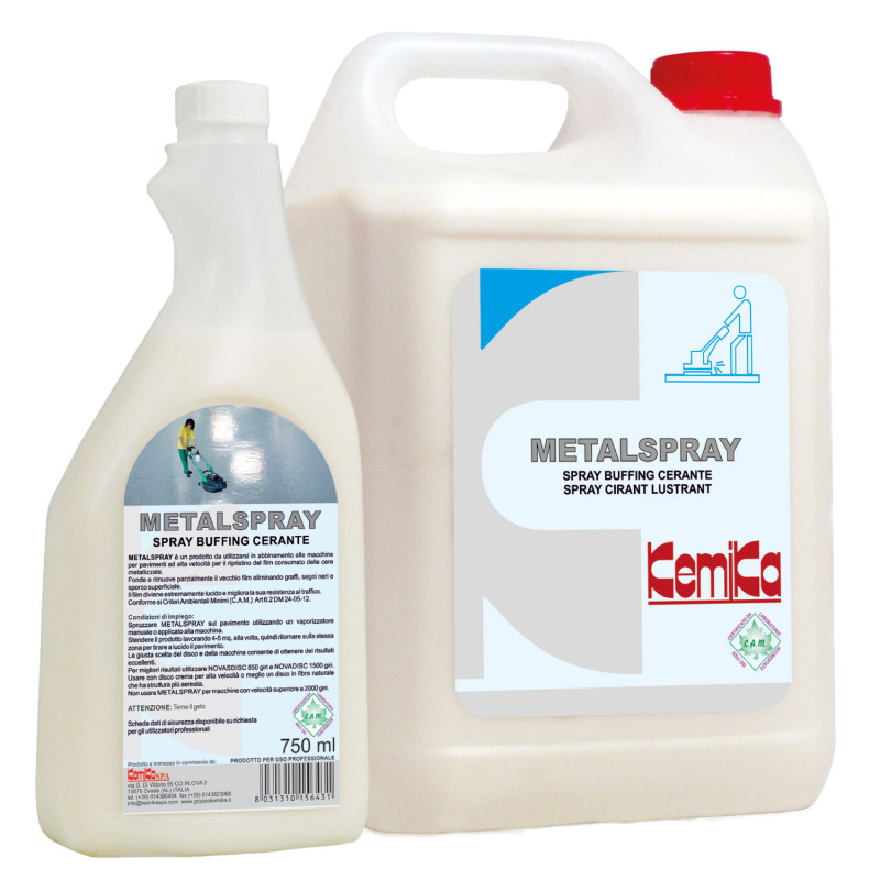 KEMIKA METALSPRAY SPRAY CIRANT LUSTRANT RENOVATEUR DE SOLS METALLISEES POUR MACHINES A HAUTE VITESSE PH: 8.6 ± 0.2 5L