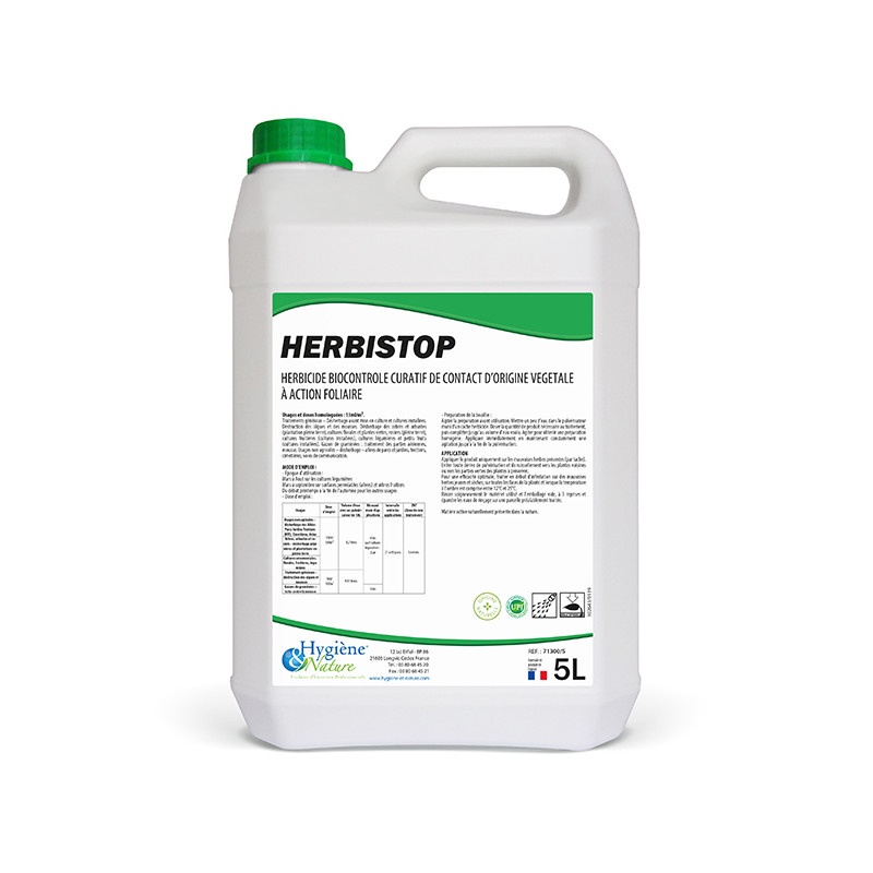 HERBISTOP HERBICIDE BIOCONTROLE CURATIF DE CONTACT A ACTION FOLIAIRE (DESHERBANT) BIDON DE 5L