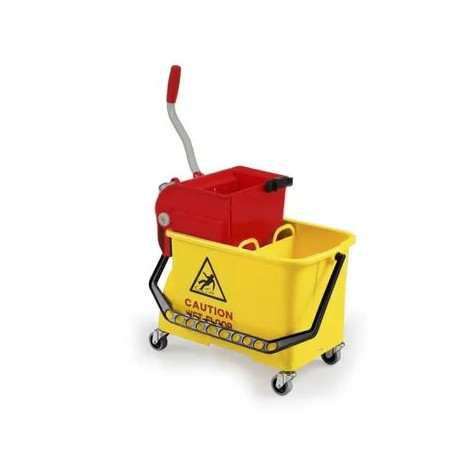 CHARIOT DE LAVAGE SPIDER JAUNE 2X8L AVEC ROUES+PRESSE A PLAT AVEC FOND ROUGE (0707930/C)