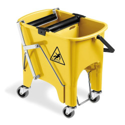 SEAU DE LAVAGE ROCKET 2X8L ROULEAUX ESSOR A PEDALE JAUNE A ROUES 