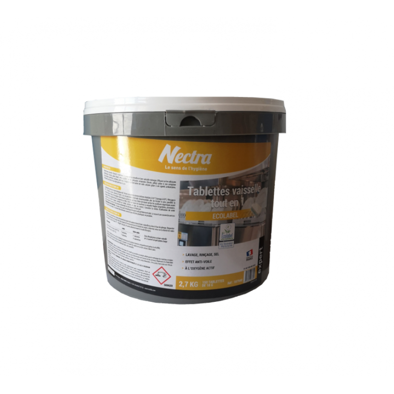 PASTILLES LAVE VAISSELLE TT EN 1 EXPERT pH:10,5 ECOLABEL SEAU DE 150 PASTILLES 2,7KG