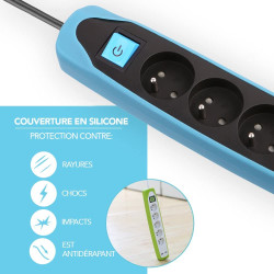 BLOC 5P+INTER+2USB 3G1 2M NOIR BLEU