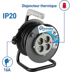 RALLONGE ELECTRIQUE ENROULEUR 25M 4 PRISES 16A 3G1.5MM
