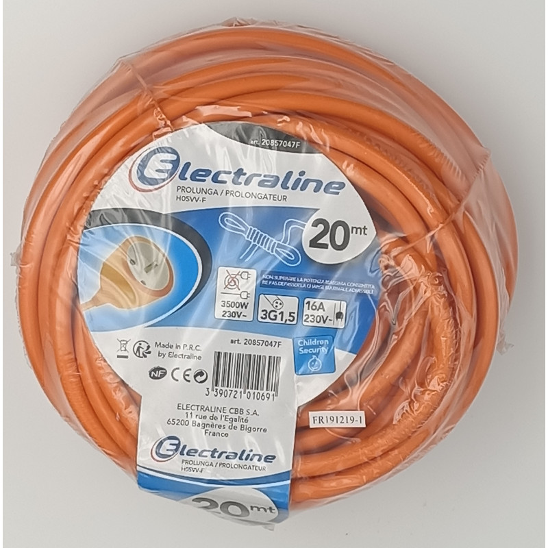 RALLONGE ELECTRIQUE AVEC TERRE 3X1.5 ORANGE 20M