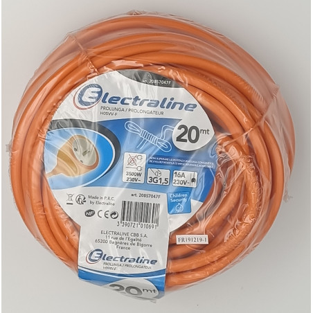 RALLONGE ELECTRIQUE AVEC TERRE 3X1.5 ORANGE 20M