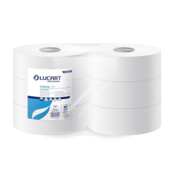 PAPIER TOILETTE JUMBO STRONG 270M 1125F 2PLIS LAIZE 8,5CM Ø24,5CM PURE OUATE BLANC LUCART (812157A)- COLIS DE 6 RLX