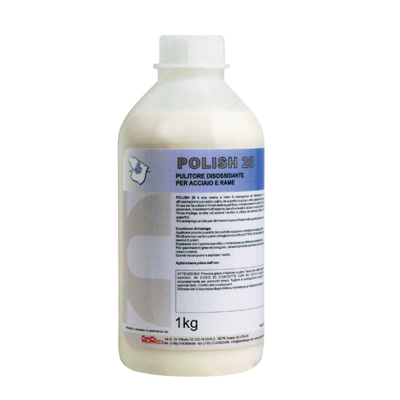 KEMIKA POLISH 28 NETTOYANT RECURANT POUR ACIER-RENOVATEUR METAUX (INOX/ALU/CUIVRE) PH:9.6 ± 0.2 KEMIKA FLACON DE 1L
