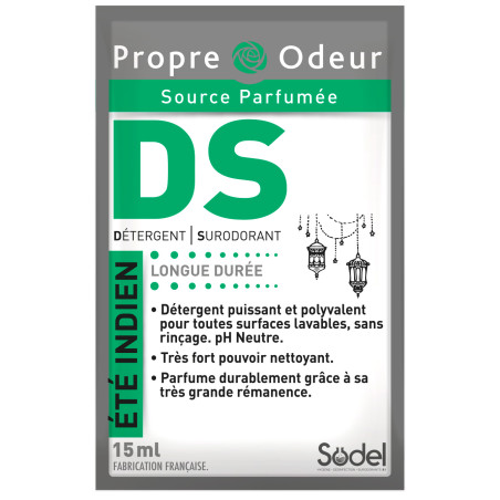 DS DETERGENT SURODORANT PUISSANT PROPRE ODEUR PARFUM ETE INDIEN DOSETTES DE 15ML-CARTON DE 250