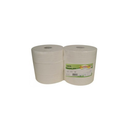 PAPIER TOILETTE MAXI JUMBO 380M 2PLIS LAIZE 8,6CM Ø25,5CM PURE OUATE BLANC ECOLABEL GLOBAL HYGIENE(I263L)- COLIS DE 6 RLX