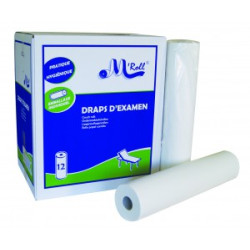 DRAP D'EXAMEN PURE OUATE RECYCLEE DESENCREE LISSE 2 PLIS 47,25M-135 FORMATS LONG 35CM LARG 50CM-CARTON DE 12 ROULEAUX