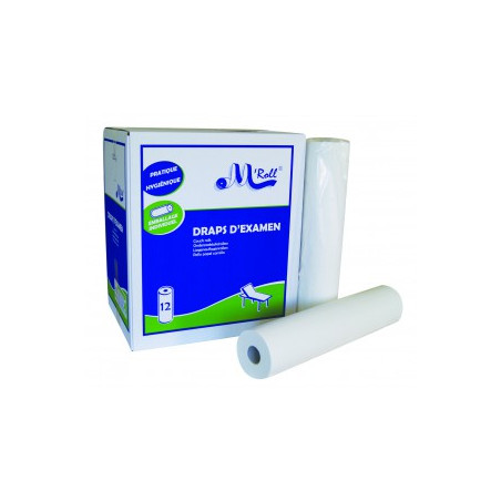 DRAP D'EXAMEN PURE OUATE RECYCLEE DESENCREE LISSE 2 PLIS 47,25M-135 FORMATS LONG 35CM LARG 50CM-CARTON DE 12 ROULEAUX