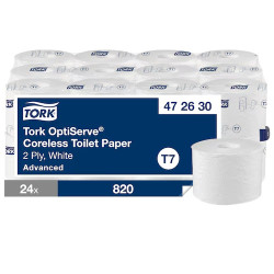 TORK PAPIER TOILETTE, PURE OUATE, 2PLIS,GAUFRE SM,94,3M, LAIZE 9,3CM, Ø 13,10CM, 820F SYSTEME T7 (472630)- COLIS DE 24 RLX