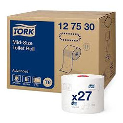 TORK MID-SIZE PAPIER TOILETTE, PURE OUATE, 2PLIS,100M, LAIZE 9,9CM, Ø 13,20CM, SYSTEME T6 (127530)- COLIS DE 27 RLX