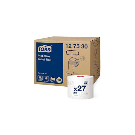 TORK MID-SIZE PAPIER TOILETTE, PURE OUATE, 2PLIS,100M, LAIZE 9,9CM, Ø 13,20CM, SYSTEME T6 (127530)- COLIS DE 27 RLX