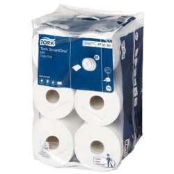 TORK SMARTONE MINI PAPIER TOILETTE 93M 620F 2PLIS PURE OUATE BLANC SYSTEME T9 (472193)- COLIS DE 12 RLX