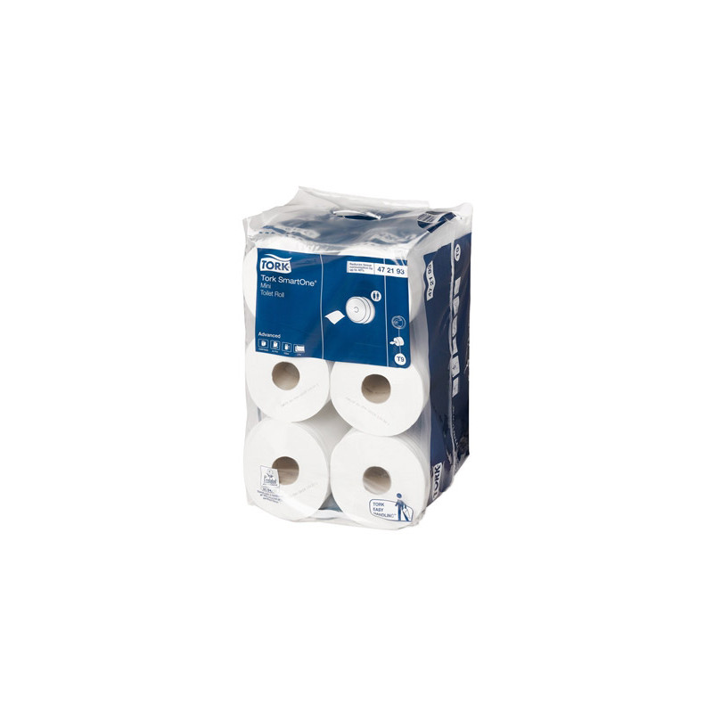 TORK SMARTONE MINI PAPIER TOILETTE 93M 620F 2PLIS PURE OUATE BLANC SYSTEME T9 (472193)- COLIS DE 12 RLX