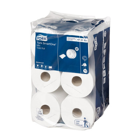 TORK SMARTONE MINI PAPIER TOILETTE 93M 620F 2PLIS PURE OUATE BLANC SYSTEME T9 (472193)- COLIS DE 12 RLX