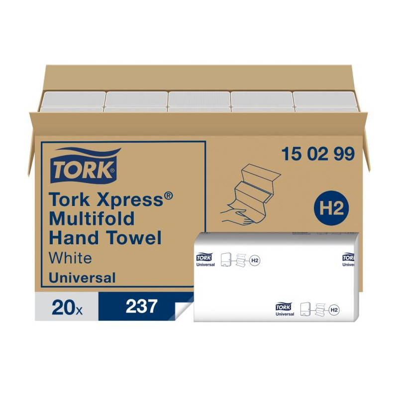 TORK XPRESS ESSUIE MAINS PLIAGE Z- 21,2X24CM 2PLIS PURE OUATE BLANC ECOLABEL SYSTEME H2 (150299)- CARTON DE 4740 FORMATS