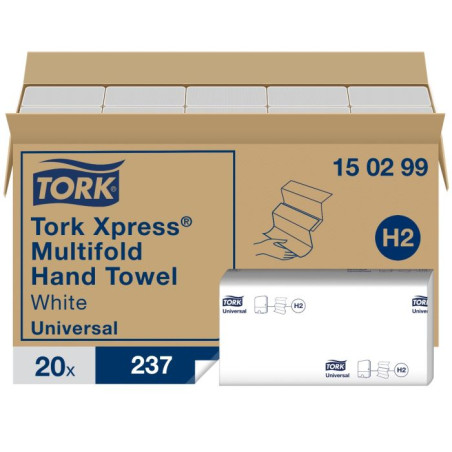 TORK XPRESS ESSUIE MAINS PLIAGE Z- 21,2X24CM 2PLIS PURE OUATE BLANC ECOLABEL SYSTEME H2 (150299)- CARTON DE 4740 FORMATS
