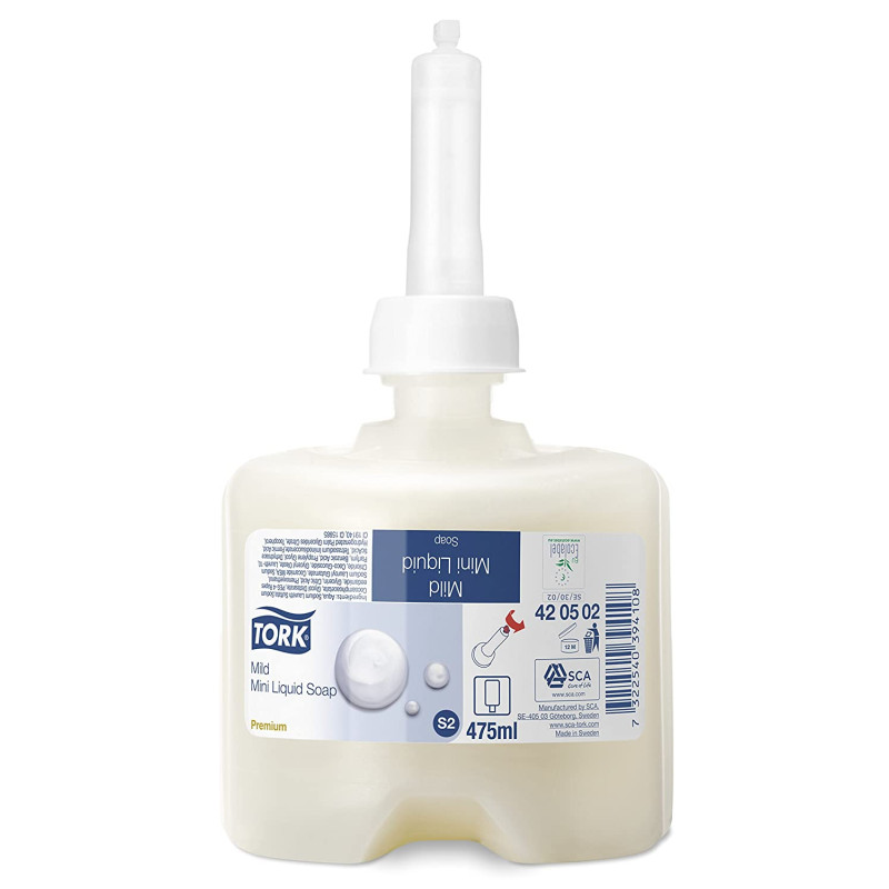 RECHARGE SAVON LIQUIDE DOUX MINI TORK 475ML S2 CARTON DE 8X475ML (420502)