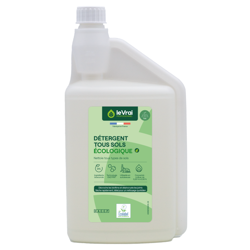LVP DETERGENT POUR TOUS TYPES DE SOLS ET SURFACES pH:7,5 ECOLOGIQUE LE VRAI FLACON DOSEUR 1L 