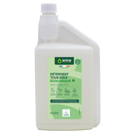 LVP DETERGENT POUR TOUS TYPES DE SOLS ET SURFACES pH:7,5 ECOLOGIQUE LE VRAI FLACON DOSEUR 1L 
