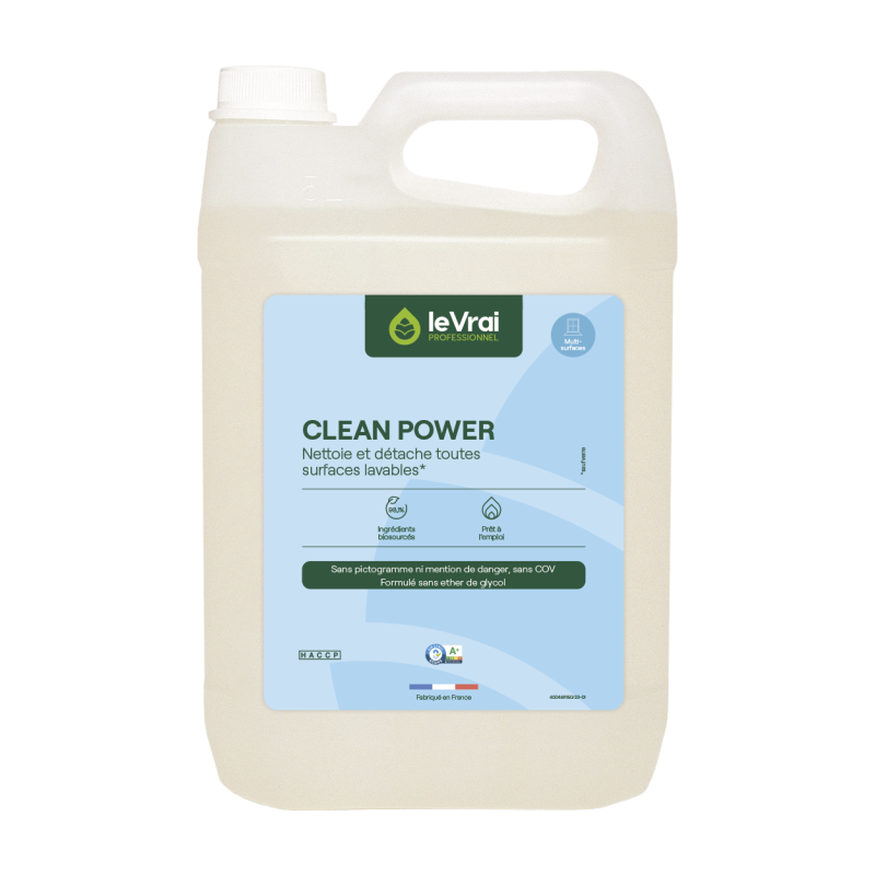 LVP CLEAN POWER NETTOYANT DETACHANT SURFACES LAVABLES ECOLOGIQUE pH :11 / 11,5 (3719) BIDON DE 5L 