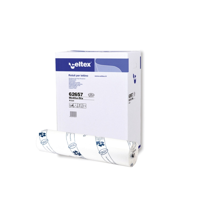 DRAP D'EXAMEN PURE OUATE DE CELLULOSE GAUFRE 2 PLIS 50M-132 FORMATS LONG 38CM LARG 59,50CM-CARTON DE 9 ROULEAUX