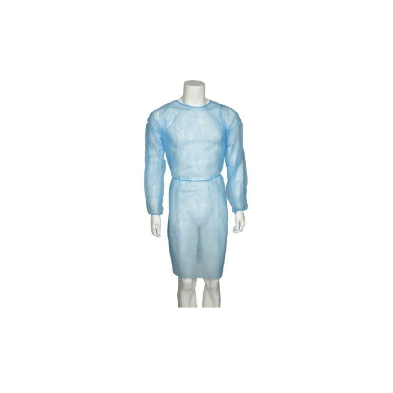 BLOUSE UU NON STERILE AVEC POIGNETS ELASTIQUES BLEU CLAIR-SACHET DE 10